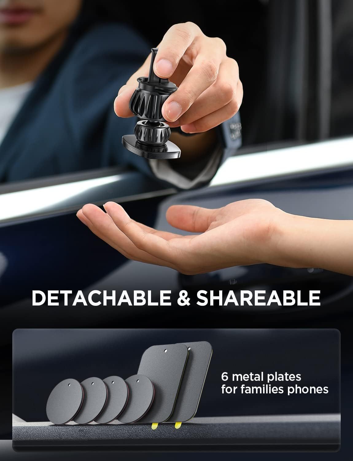 2 Pack Magnetic Phone Holder for Car Vent, [6 Strong Magnets] Magnetic Car Mount, Hands Free Air Vent Cell Phone Holder Mount for Car, Fit 4-11in iPhone 13 Pro Max,13 Pro, All Phones Sliver