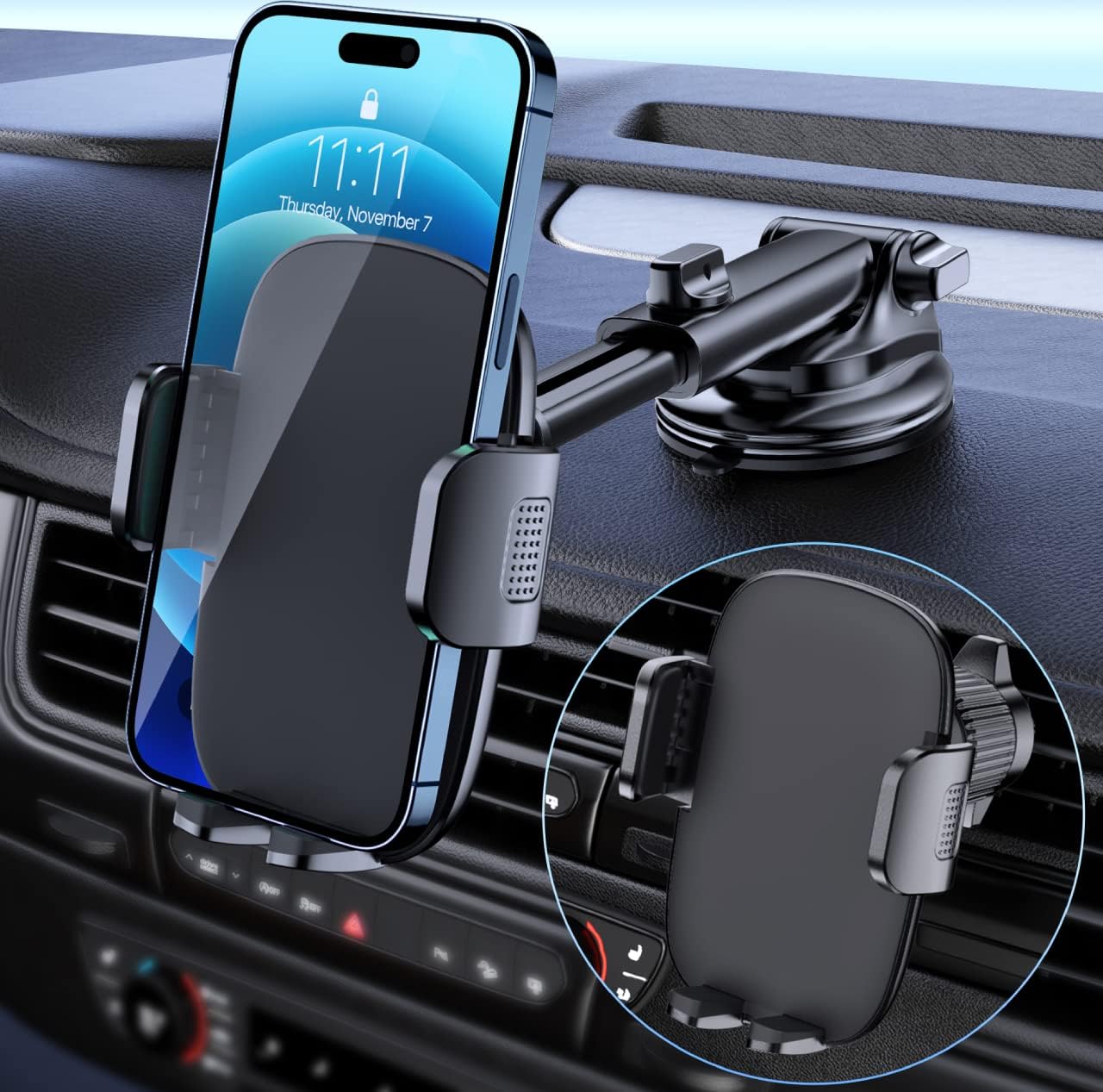 Car Phone Holder Mount Phone Mount for Car Windshield Dashboard Air Vent Universal Hands Free Automobile Cell Phone Holder Fit for iPhone Smartphone Carbon Fiber
