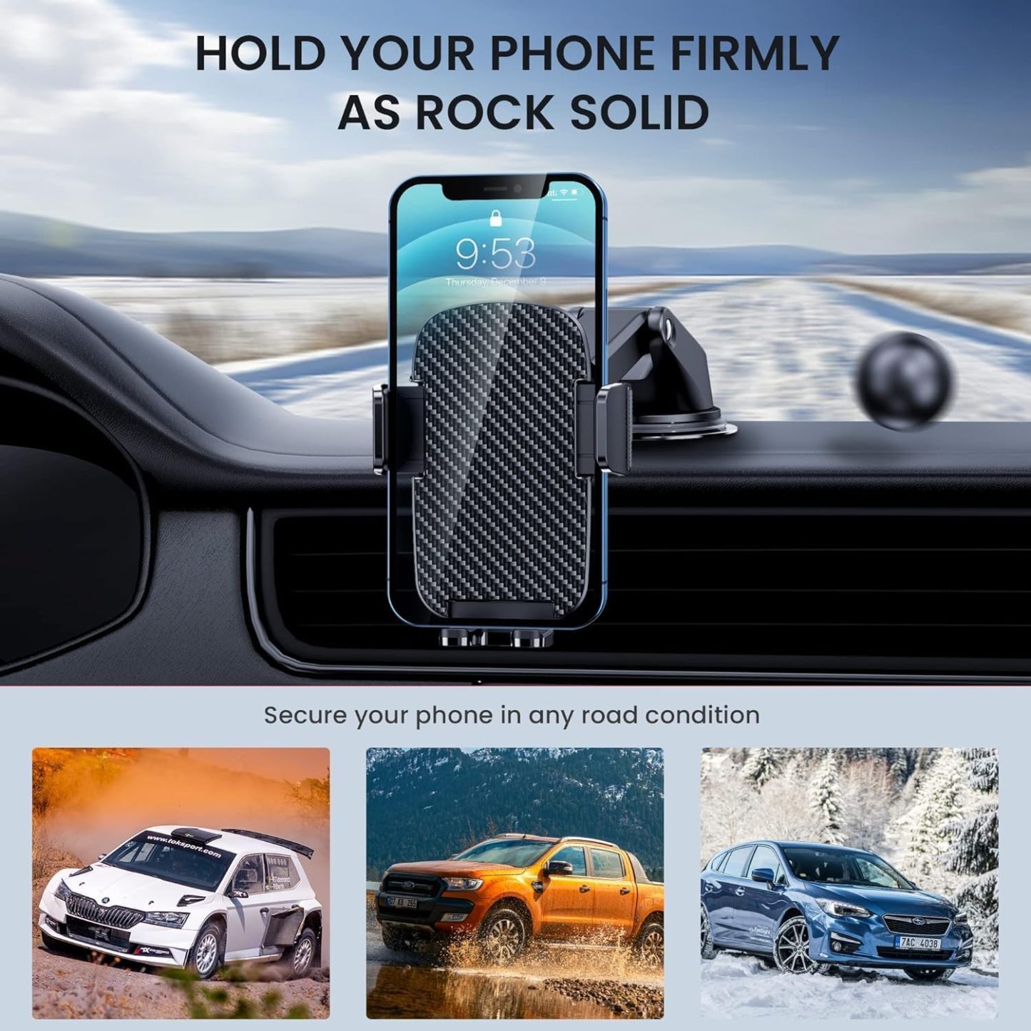 Car Phone Holder Mount Phone Mount for Car Windshield Dashboard Air Vent Universal Hands Free Automobile Cell Phone Holder Fit for iPhone Smartphone Carbon Fiber