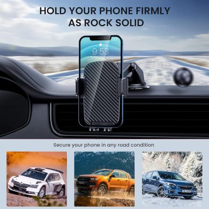 Car Phone Holder Mount Phone Mount for Car Windshield Dashboard Air Vent Universal Hands Free Automobile Cell Phone Holder Fit for iPhone Smartphone Carbon Fiber