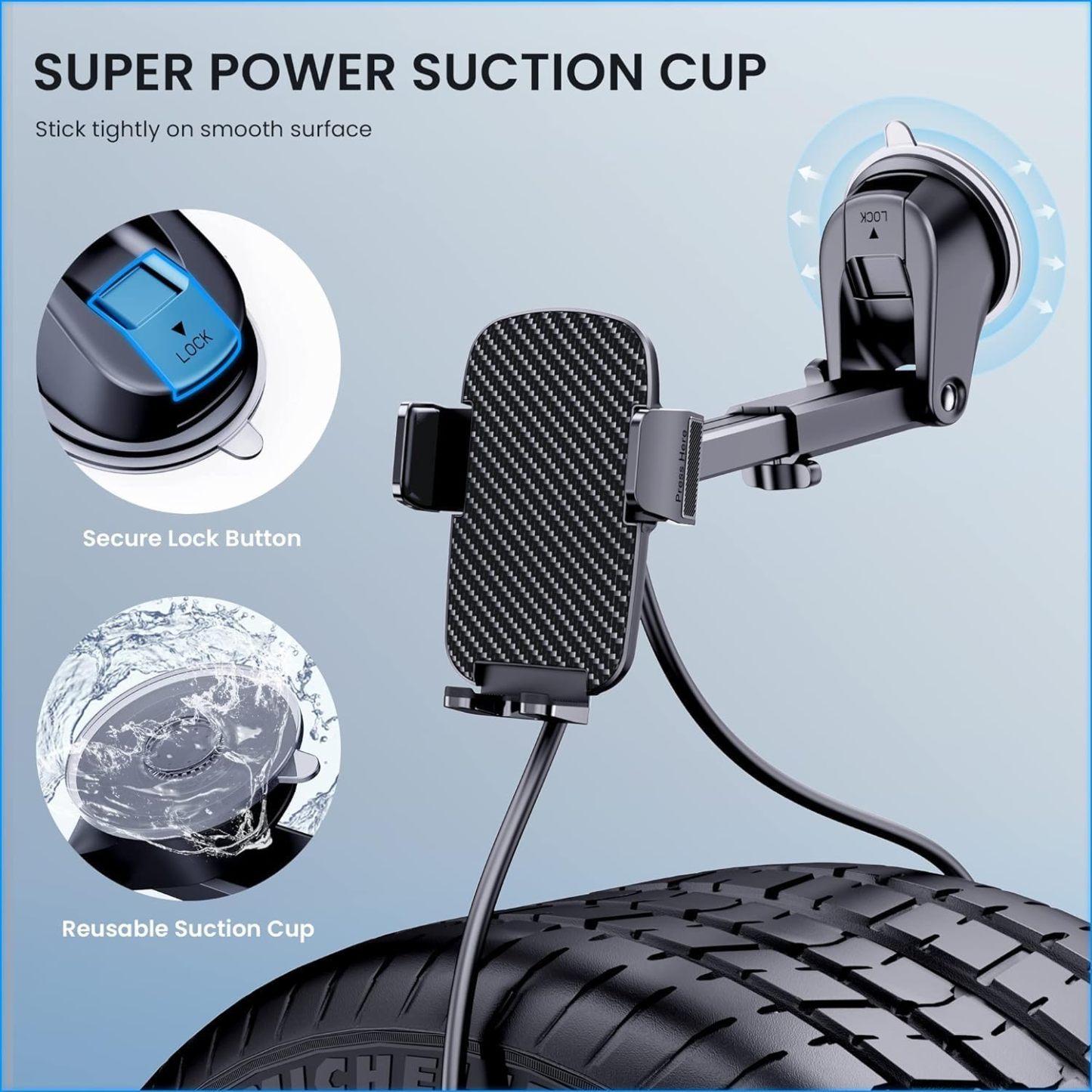 Car Phone Holder Mount Phone Mount for Car Windshield Dashboard Air Vent Universal Hands Free Automobile Cell Phone Holder Fit for iPhone Smartphone Carbon Fiber