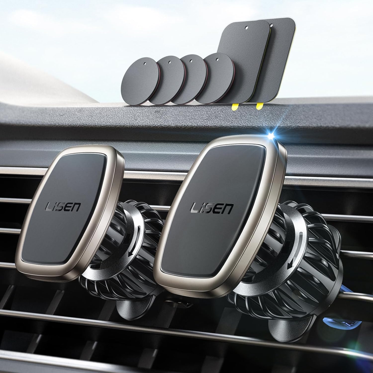 2 Pack Magnetic Phone Holder for Car Vent, [6 Strong Magnets] Magnetic Car Mount, Hands Free Air Vent Cell Phone Holder Mount for Car, Fit 4-11in iPhone 13 Pro Max,13 Pro, All Phones Sliver