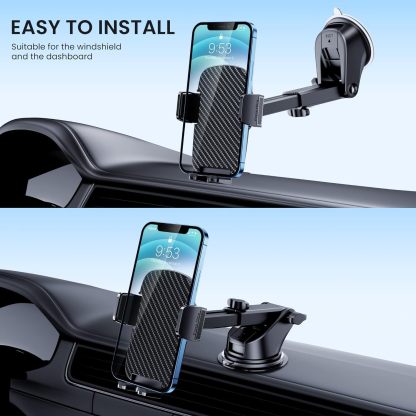 Car Phone Holder Mount Phone Mount for Car Windshield Dashboard Air Vent Universal Hands Free Automobile Cell Phone Holder Fit for iPhone Smartphone Carbon Fiber