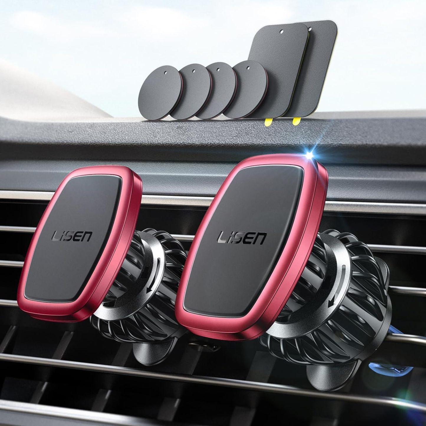 2 Pack Magnetic Phone Holder for Car Vent, [6 Strong Magnets] Magnetic Car Mount, Hands Free Air Vent Cell Phone Holder Mount for Car, Fit 4-11in iPhone 13 Pro Max,13 Pro, All Phones Sliver