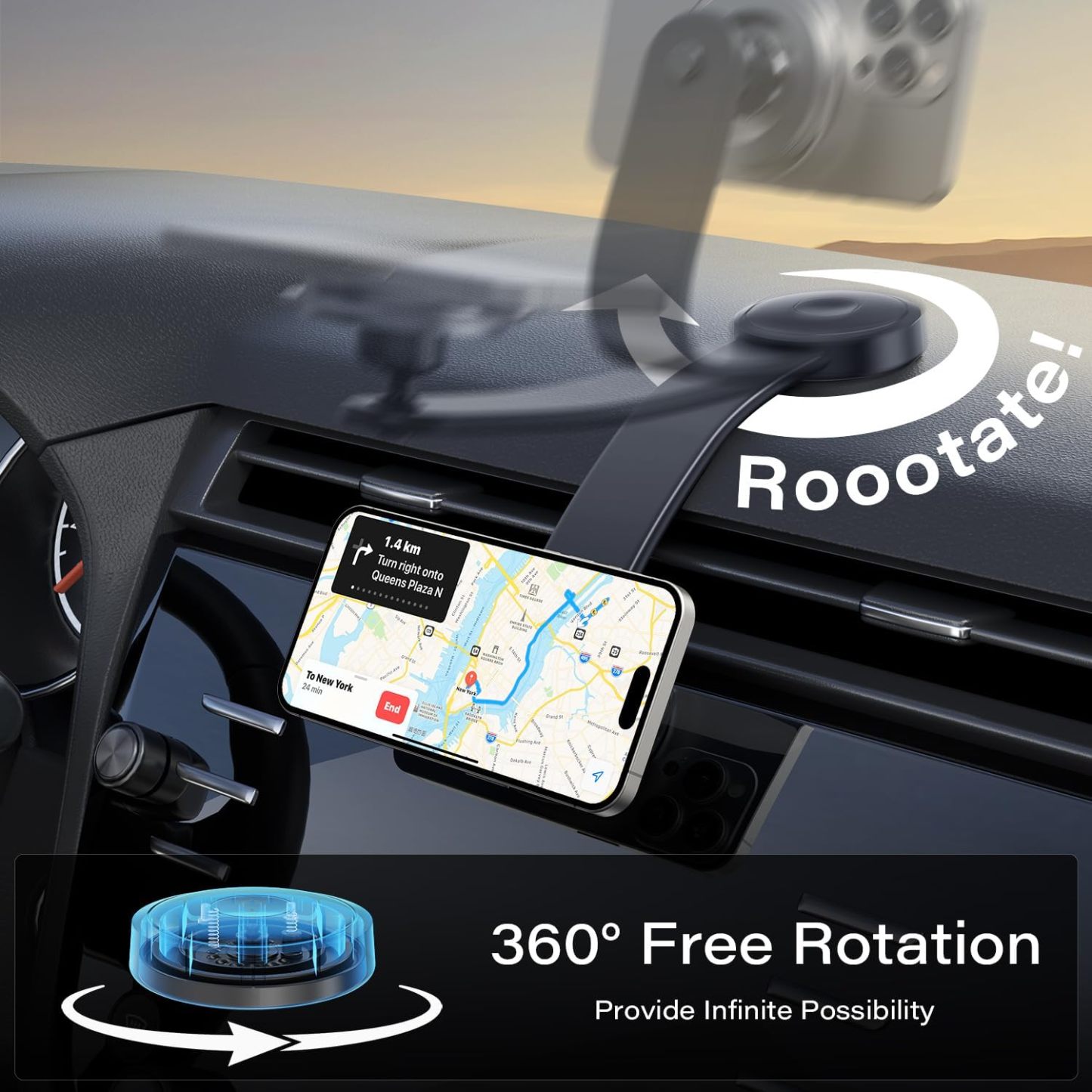 Magsafe Car Mount Rotatable Dashboard Magnetic Phone Holder for Car Magnet Car Mount for Cell Phone Compatible with iPhone 15 14 13 12 Bendable Memory Alloy for Windshield Rearview Mirror