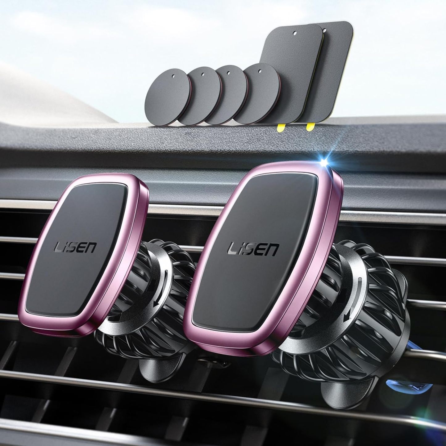 2 Pack Magnetic Phone Holder for Car Vent, [6 Strong Magnets] Magnetic Car Mount, Hands Free Air Vent Cell Phone Holder Mount for Car, Fit 4-11in iPhone 13 Pro Max,13 Pro, All Phones Sliver