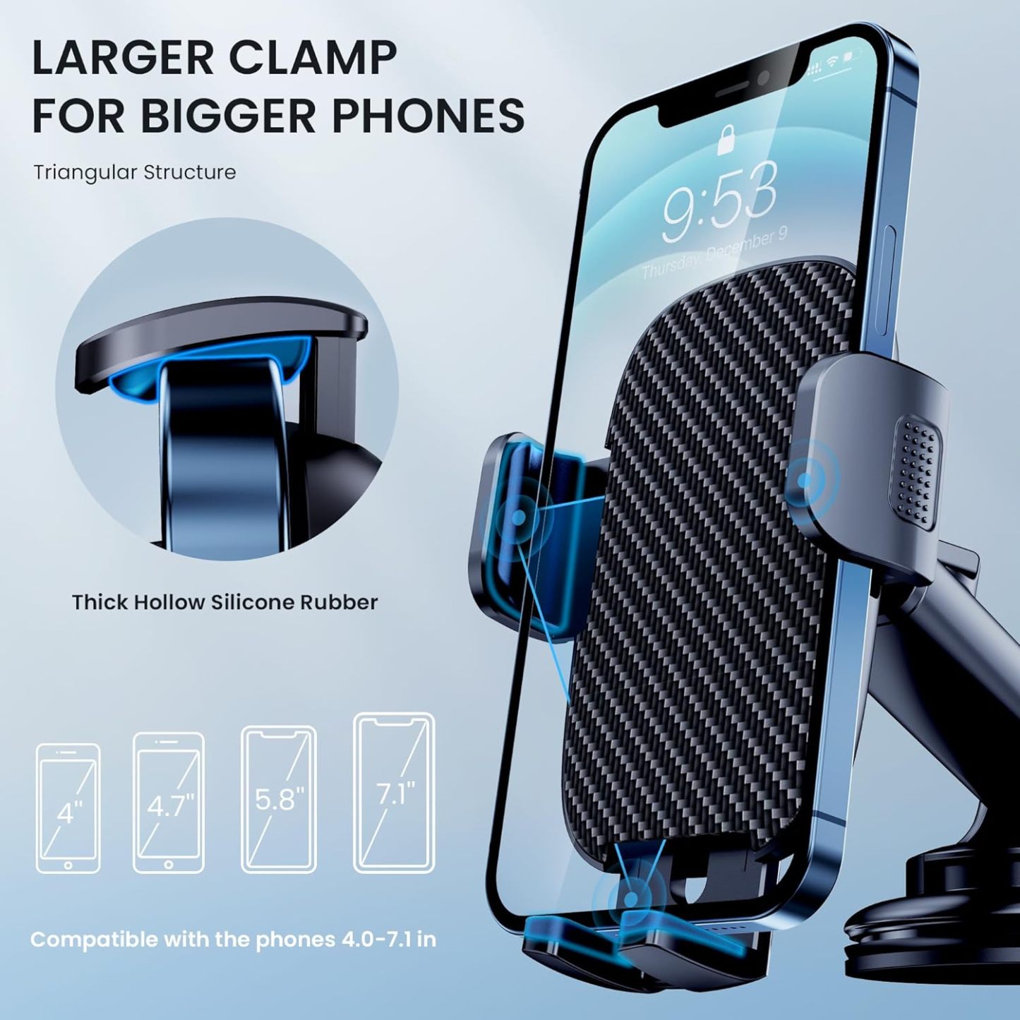 Car Phone Holder Mount Phone Mount for Car Windshield Dashboard Air Vent Universal Hands Free Automobile Cell Phone Holder Fit for iPhone Smartphone Carbon Fiber