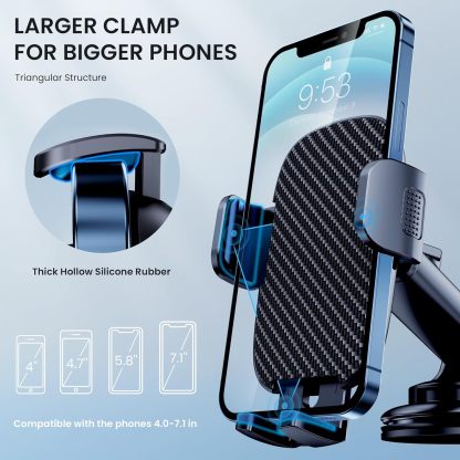 Car Phone Holder Mount Phone Mount for Car Windshield Dashboard Air Vent Universal Hands Free Automobile Cell Phone Holder Fit for iPhone Smartphone Carbon Fiber