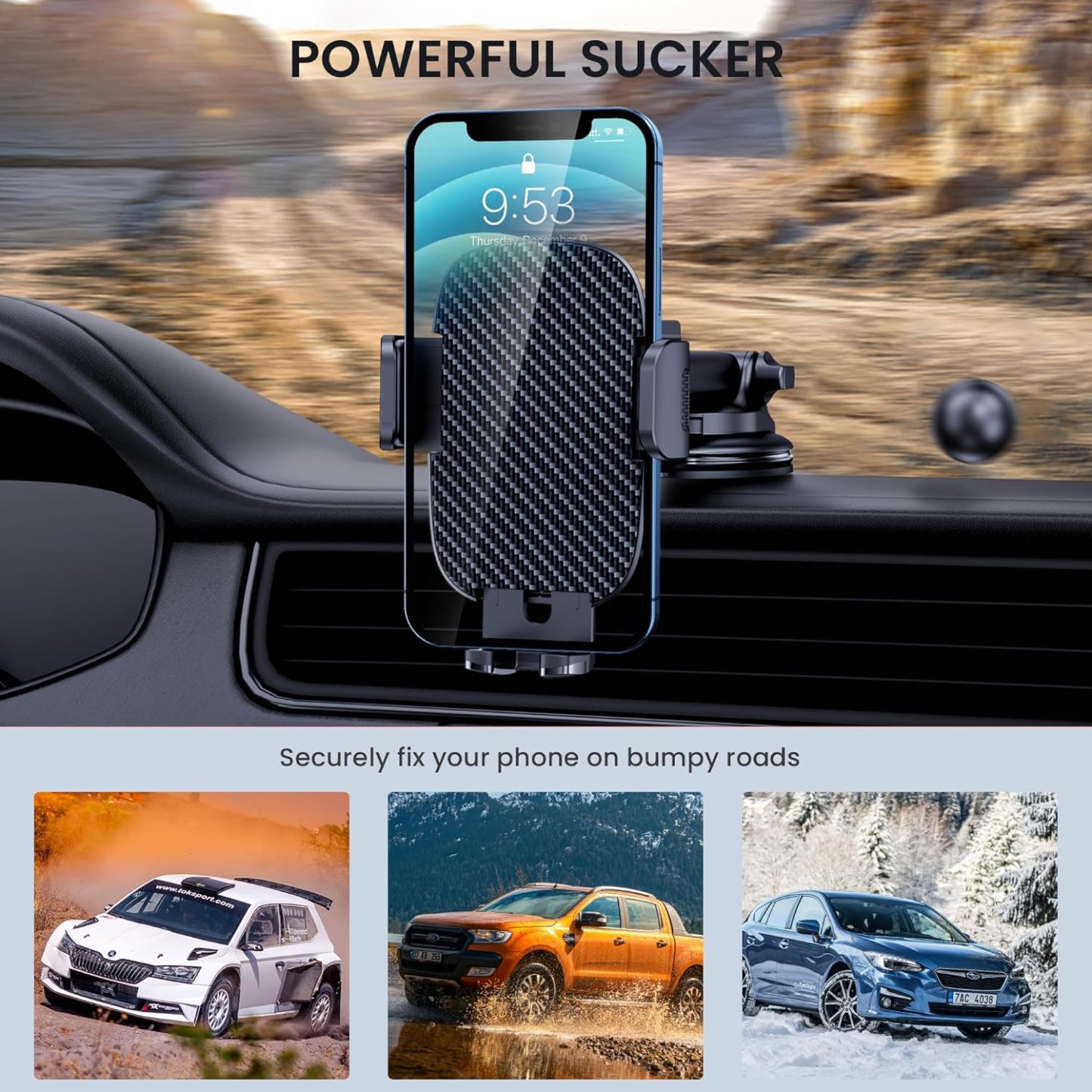 Car Phone Holder Mount Phone Mount for Car Windshield Dashboard Air Vent Universal Hands Free Automobile Cell Phone Holder Fit for iPhone Smartphone Carbon Fiber