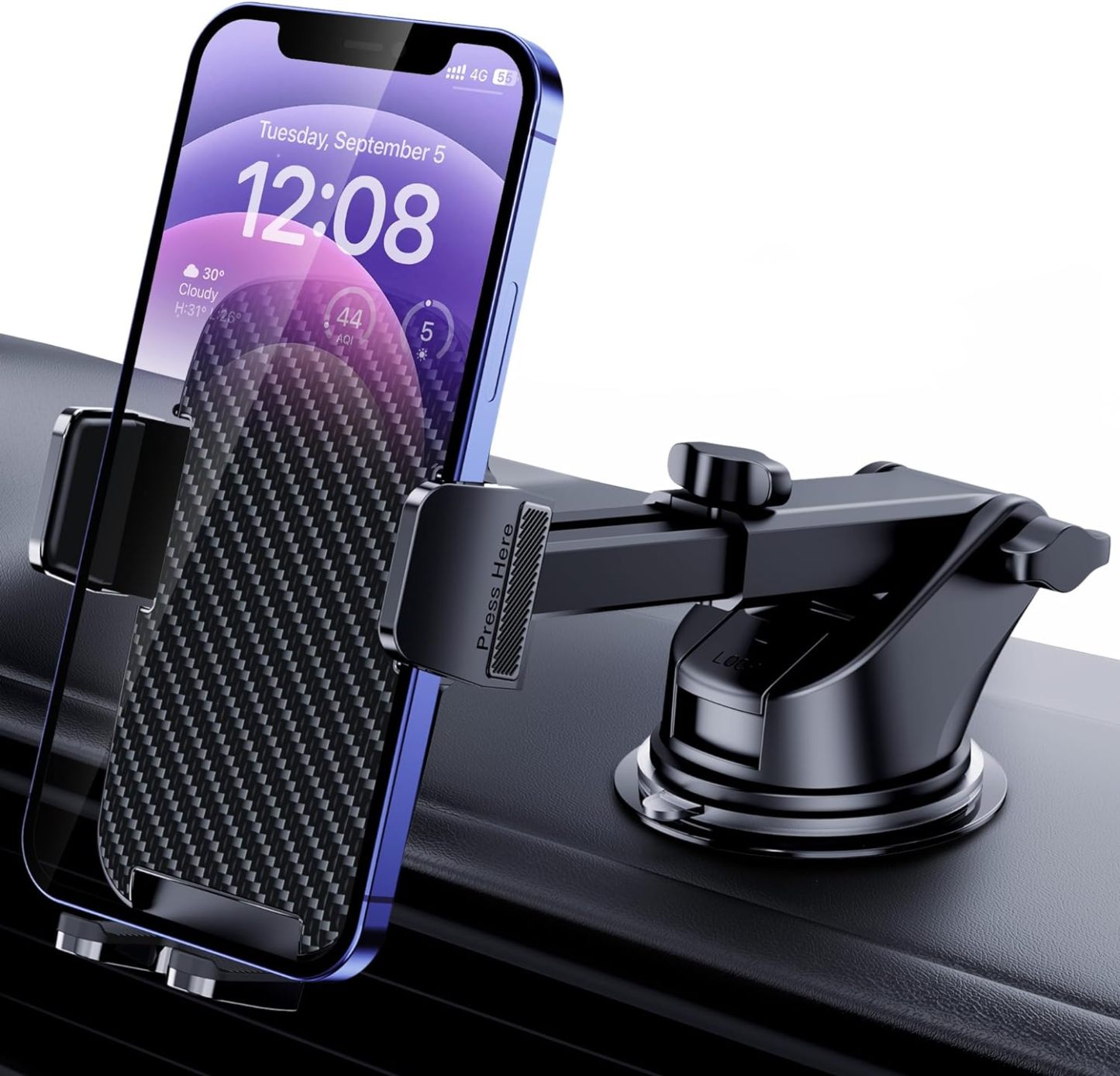 Car Phone Holder Mount Phone Mount for Car Windshield Dashboard Air Vent Universal Hands Free Automobile Cell Phone Holder Fit for iPhone Smartphone Carbon Fiber