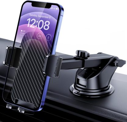 Car Phone Holder Mount Phone Mount for Car Windshield Dashboard Air Vent Universal Hands Free Automobile Cell Phone Holder Fit for iPhone Smartphone Carbon Fiber