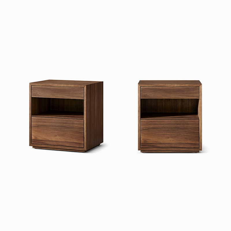 2-Drawer Nightstand Walnut Solid Wood Bedroom Bedside Table
