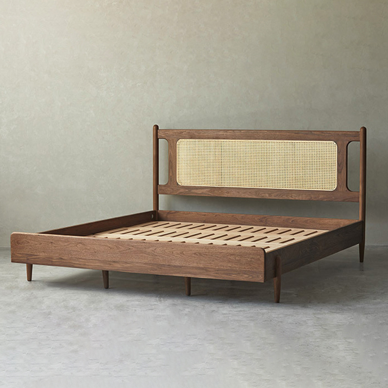 Basar Boho Rattan Craft Solid Wood Bed-Afurnitek