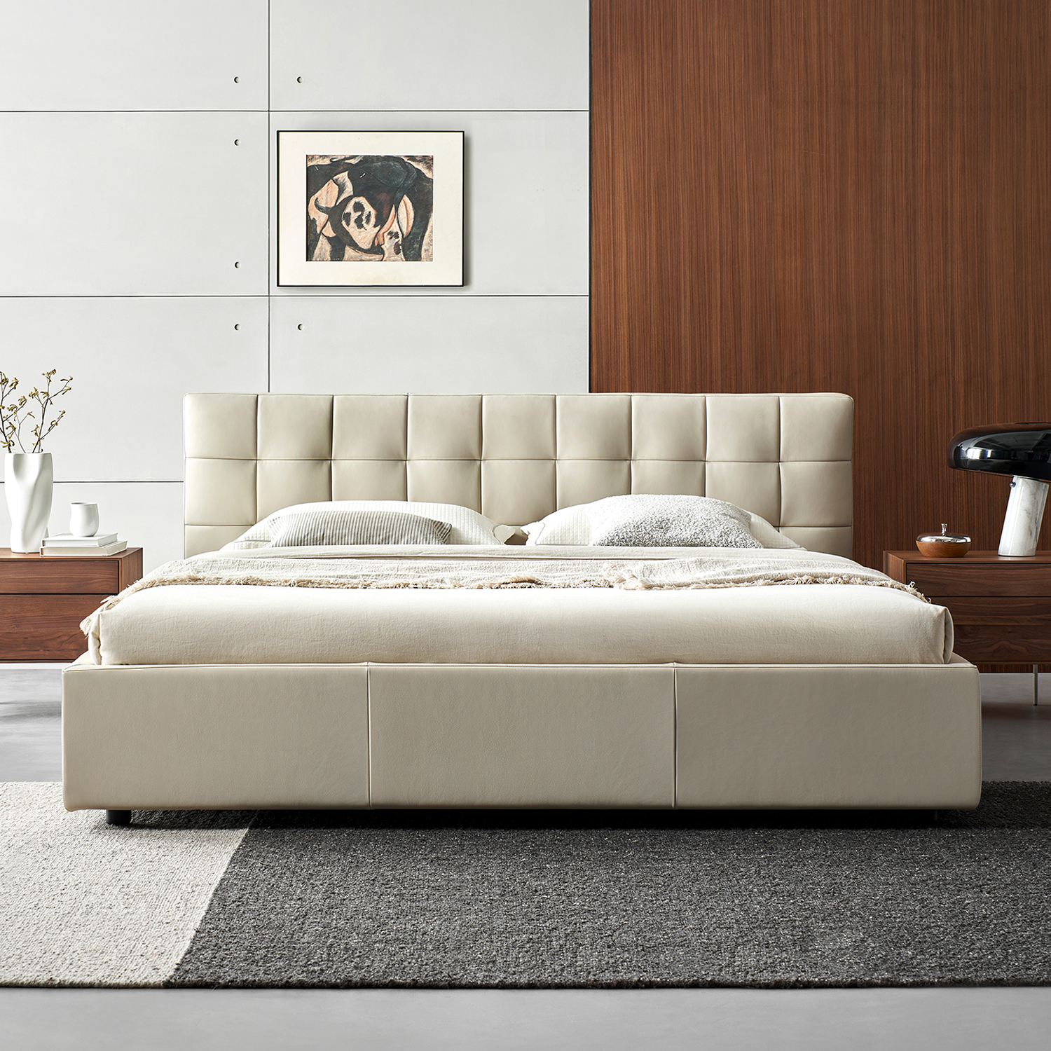 Lenos Modern Bedroom Beige Nappa Leather Bed Frames