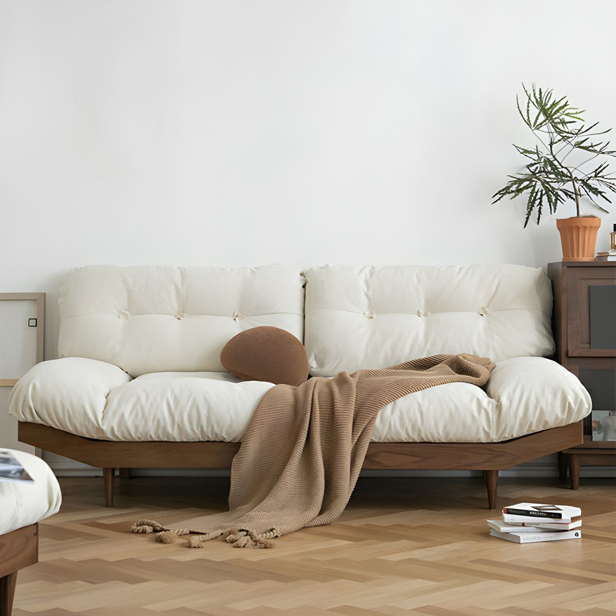 Cream Scandinavian Style Wooden Art Sofa-Afurnitek
