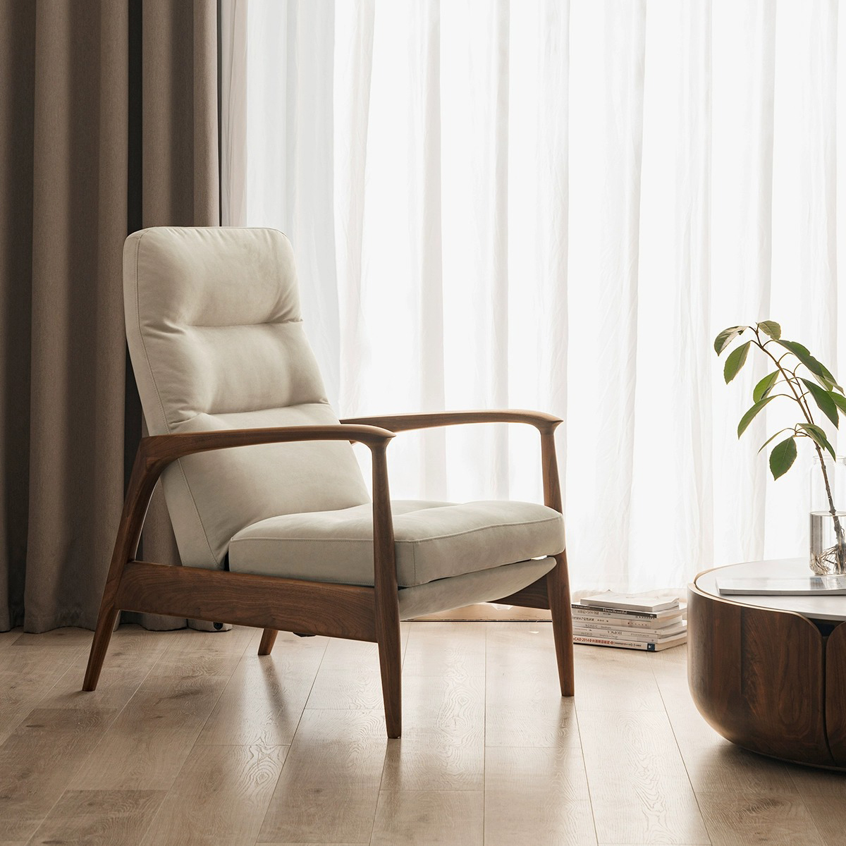 Everos Adjustbale Lounge Chair Solid Wood Armchair-Afurnitek