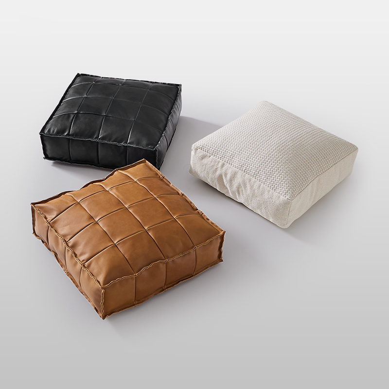 Everos Boho Japandi-Style Decor Ottoman Leather Fabric Square Poufs
