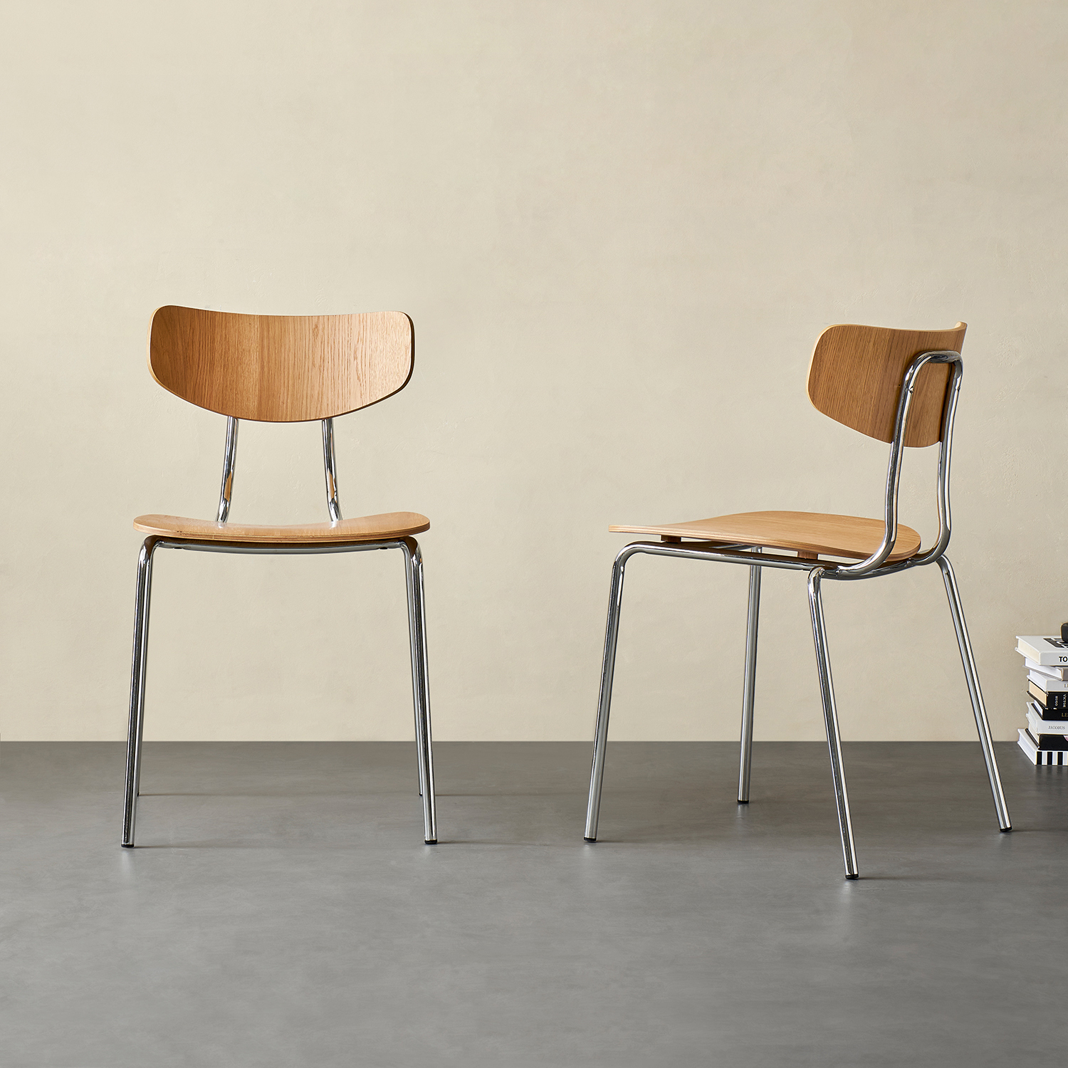 Everos Contemporary Minimalist Iron Oak Dining Chairs