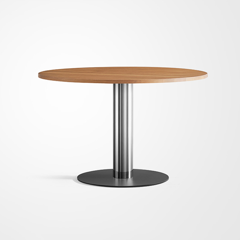 Everos Kitchen Table Round Simple Stainless Steel Oak Dining Table 47.2"