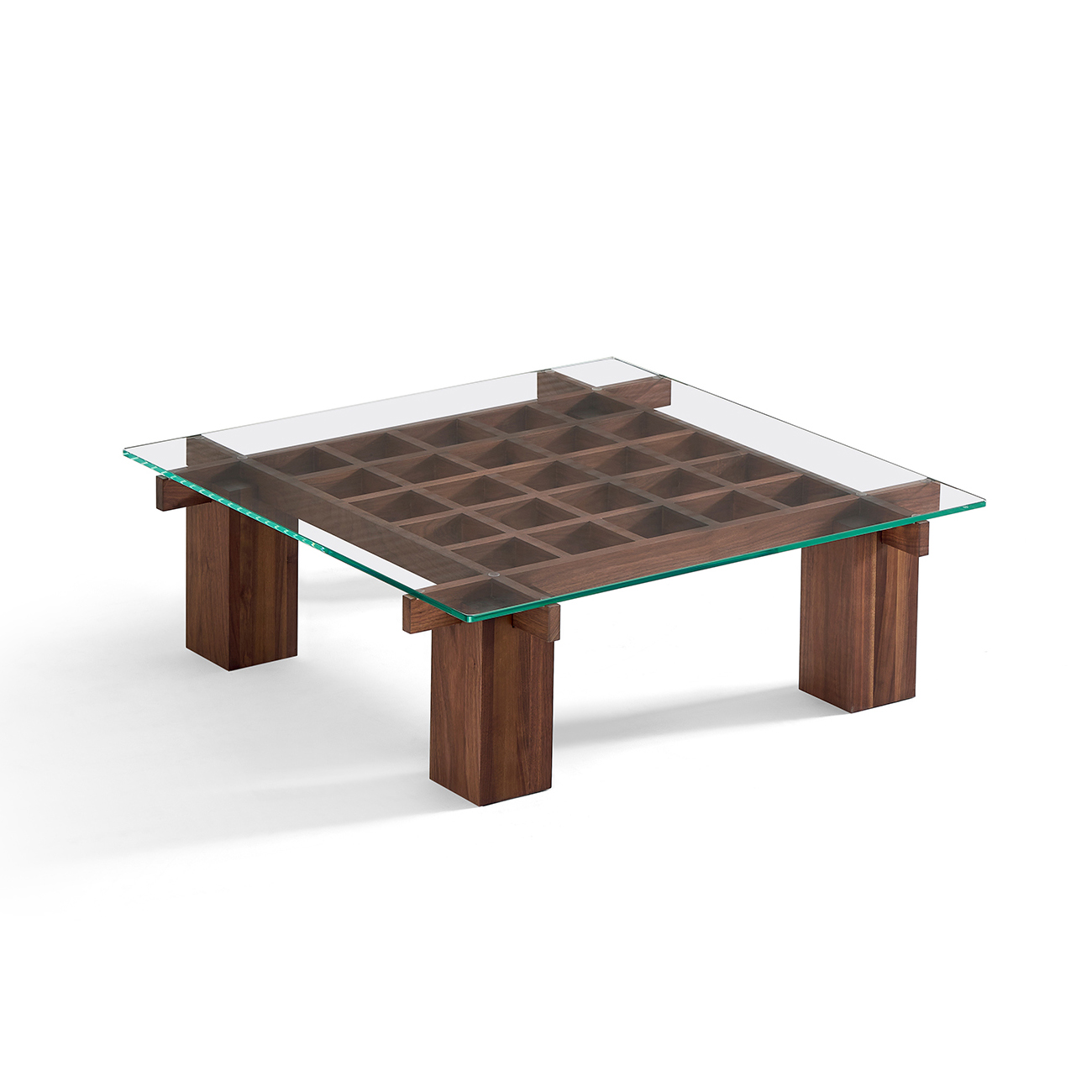 Everos Minimalist Art Solid Wood Square Glass Coffee Table