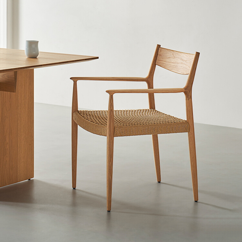 Everos Minimalist Nordic Armchair Oak Solid Wood Armless Dining Chair