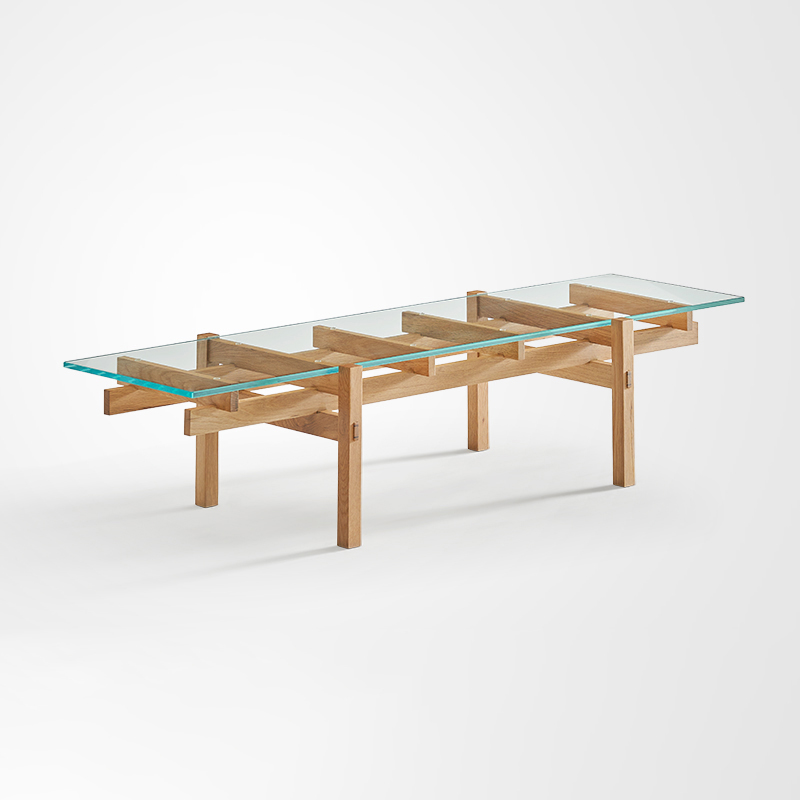 Everos Modern Long Tea Table Rectangular Oak Glass Coffee Table 63"