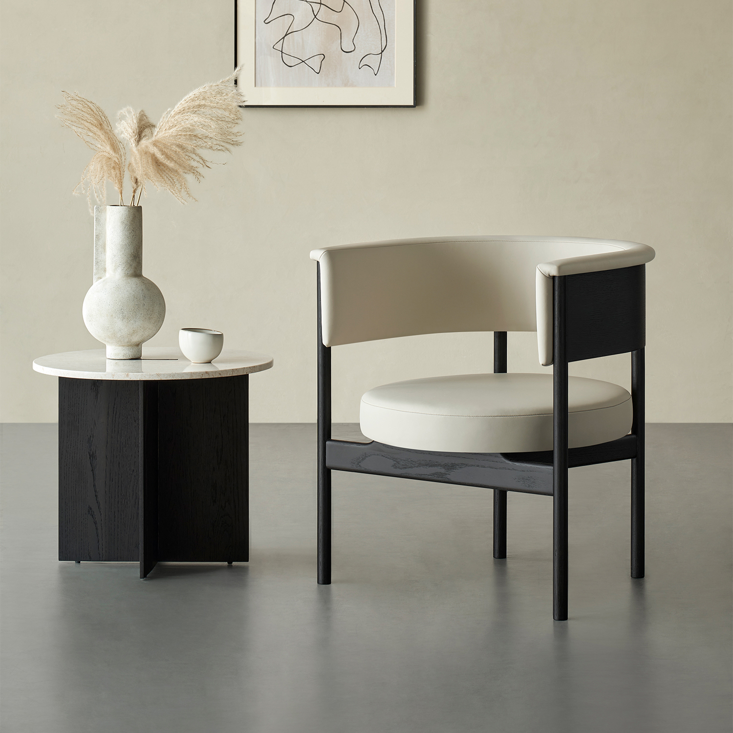 Everos Modern Lounge Chair Black Oak Frame Leather Armchair
