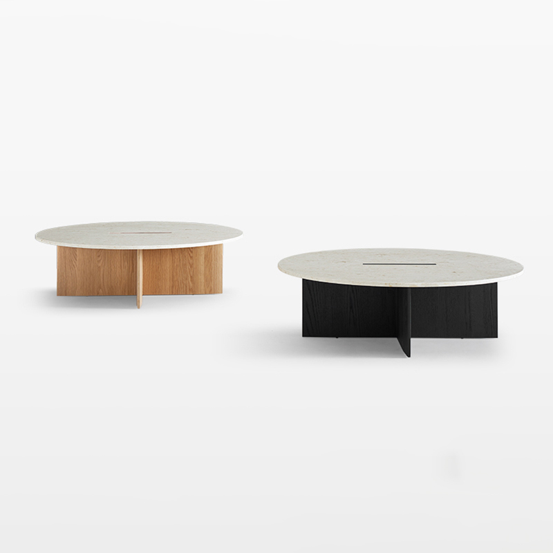 Everos Modern Simple Round Marble Countertop Oak Coffee Table