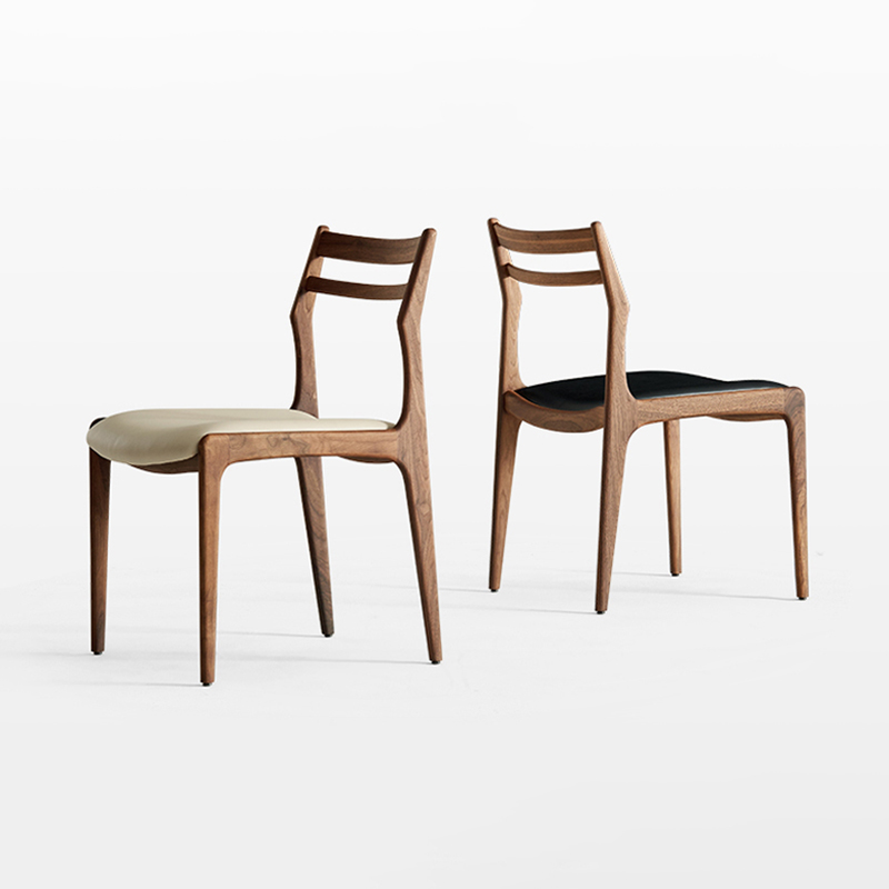 Everos Scandinavian Modern Leather Kitchen Chairs Walnut Dining Chairs