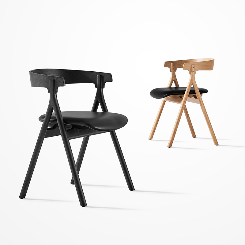 Everos Scandinavian Modern Oak Chair Leather Dining Chair