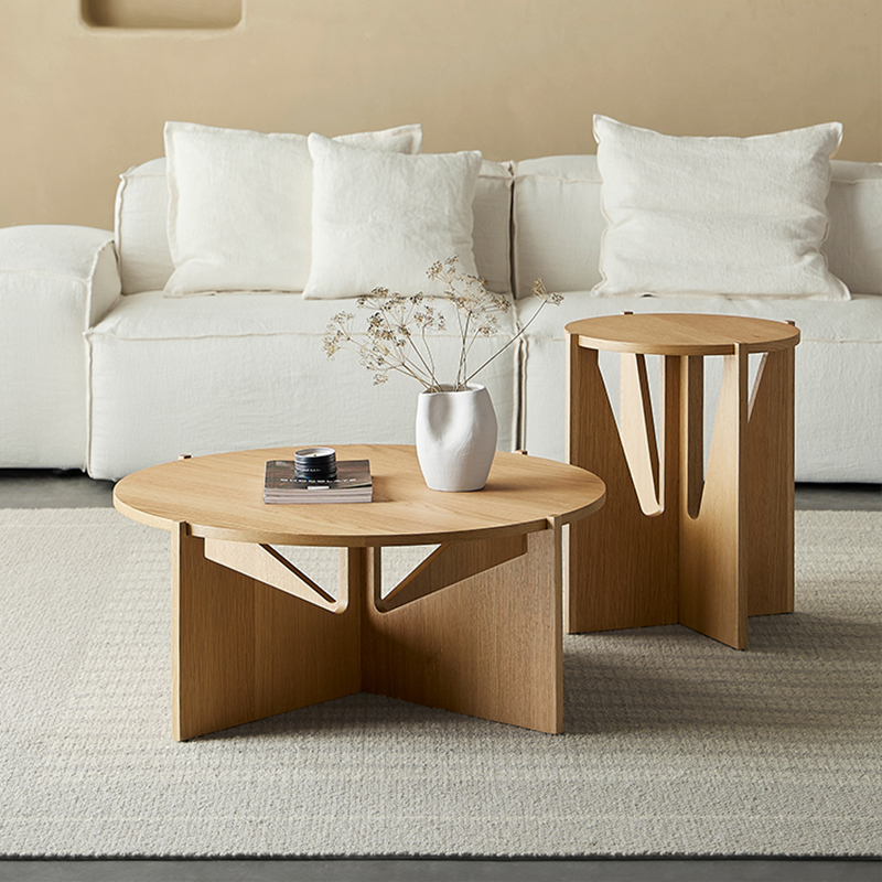 Everos Solid Wood Round Side Table Minimalist Oak Coffee Table