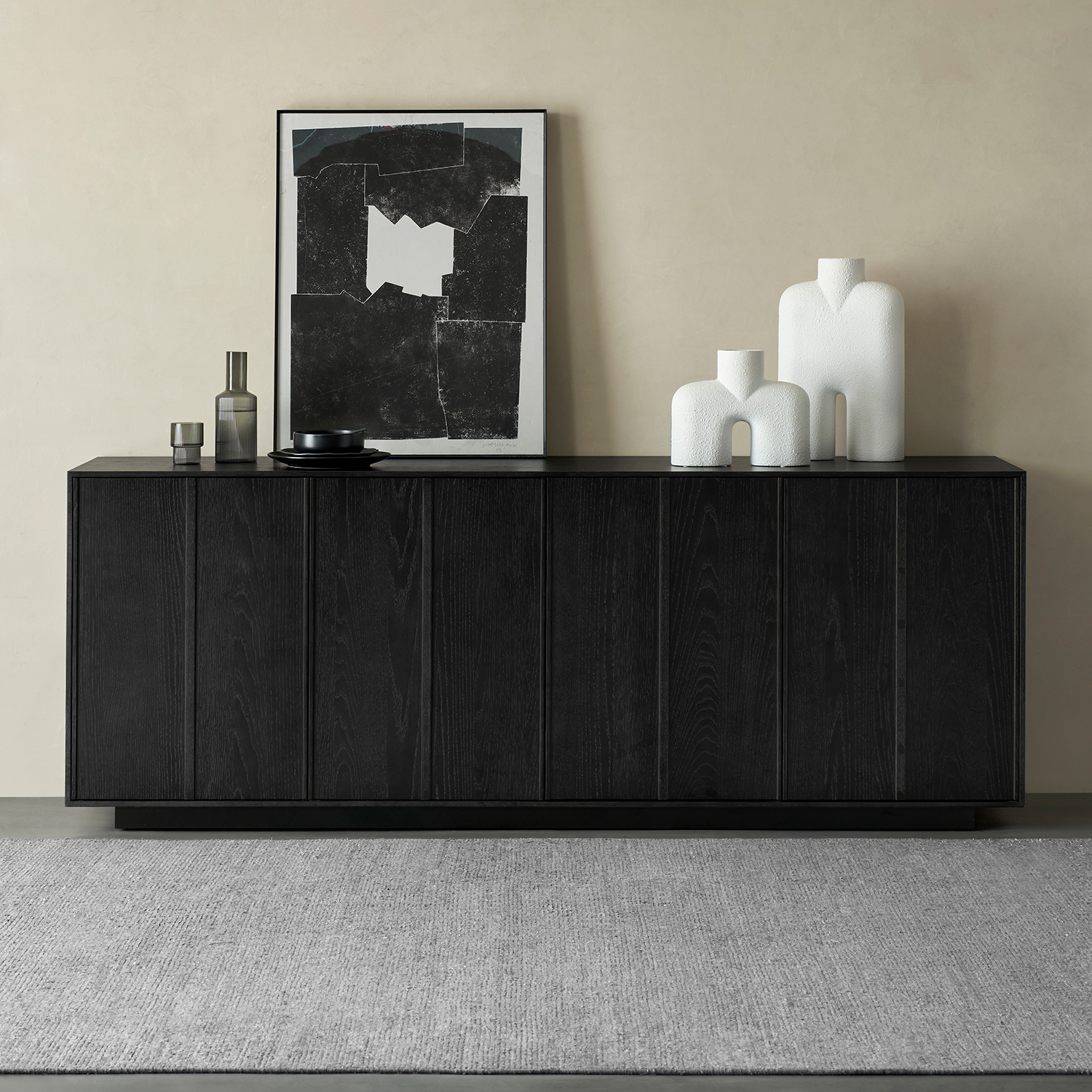 Everos Storage Cabinet Contemporary Oak Sideboard, Black-Afurnitek