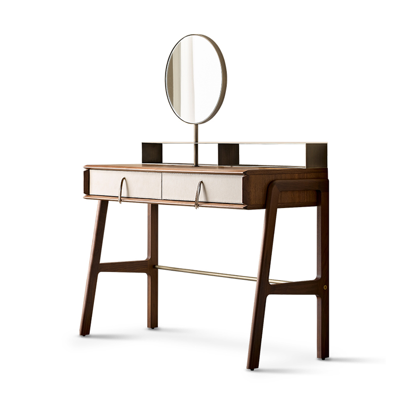 Everos Walnut Makeup Vanity Set Dressing Table And Chair
