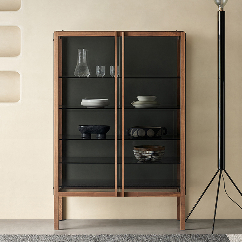 Ciros Modern Walnut Decorative Storage Cabinet Glass Display Cabinet