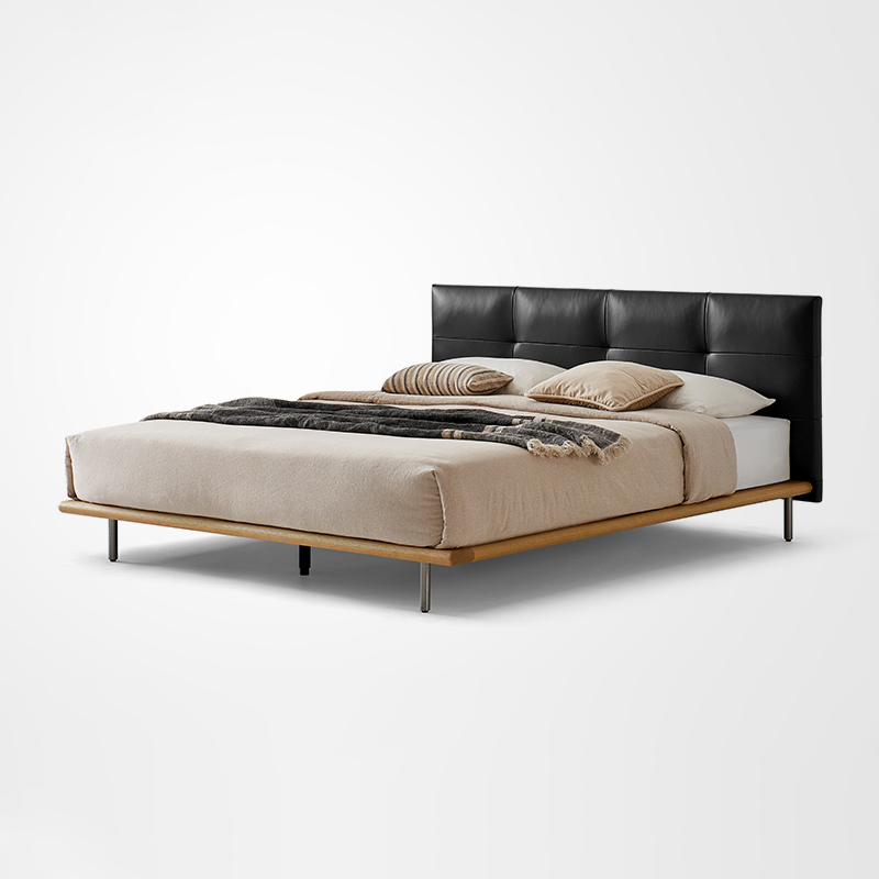 Arlos Modern Bedroom Set Leather Bed Oak King Bed Frame