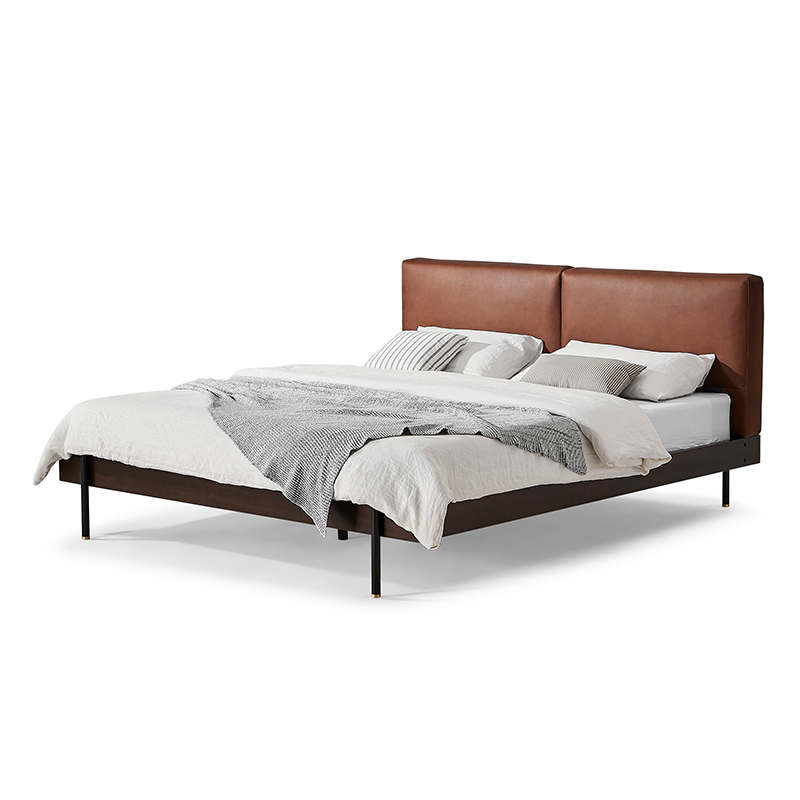 Truros Leather Bed Modern Minimalist Solid Wood King Bed Frame