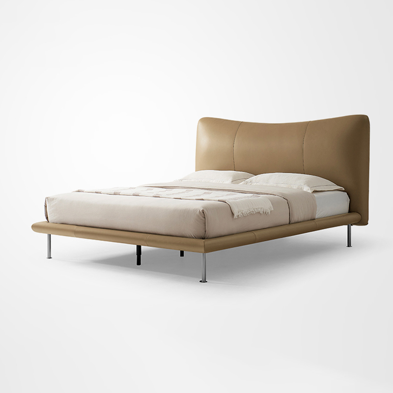 Lunos Bedroom Furniture King Bed Frame Modern Brown Leather Beds