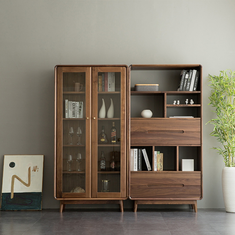 Modern Simple Glass Display Cabinet Solid Wood Storage Cabinet