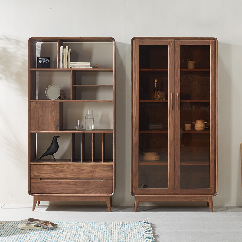 Modern Solid Wood Storage Cabinet Glass Display Cabinet