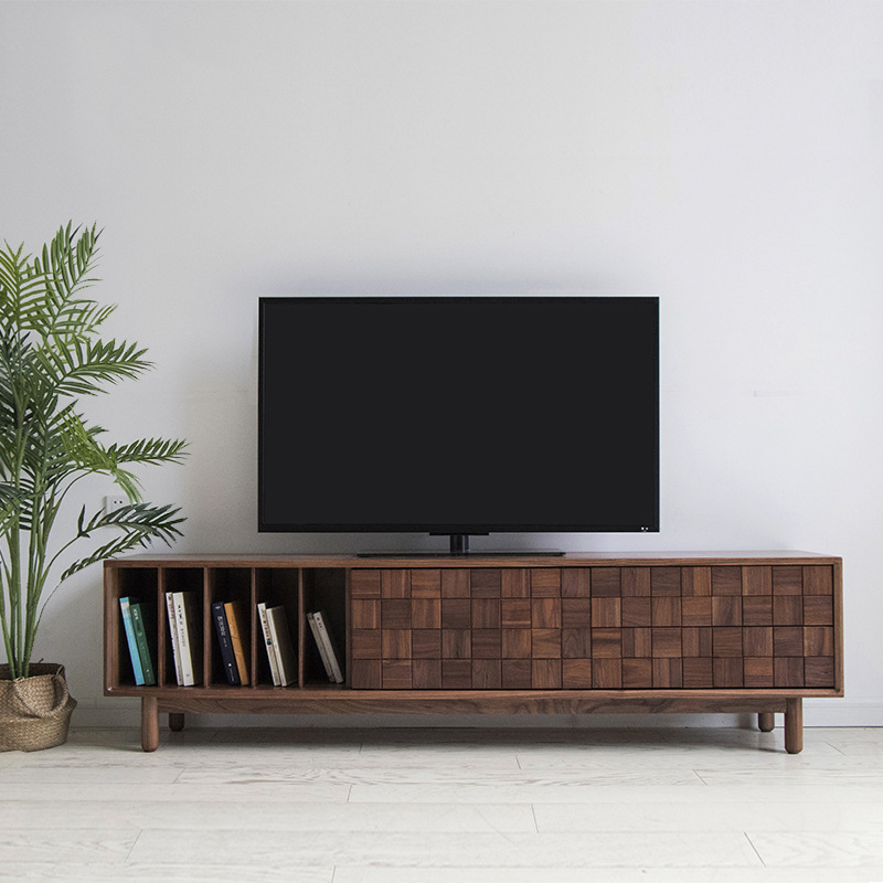 Modern Storage Media Console Solid Wooden TV Stand 72.8"