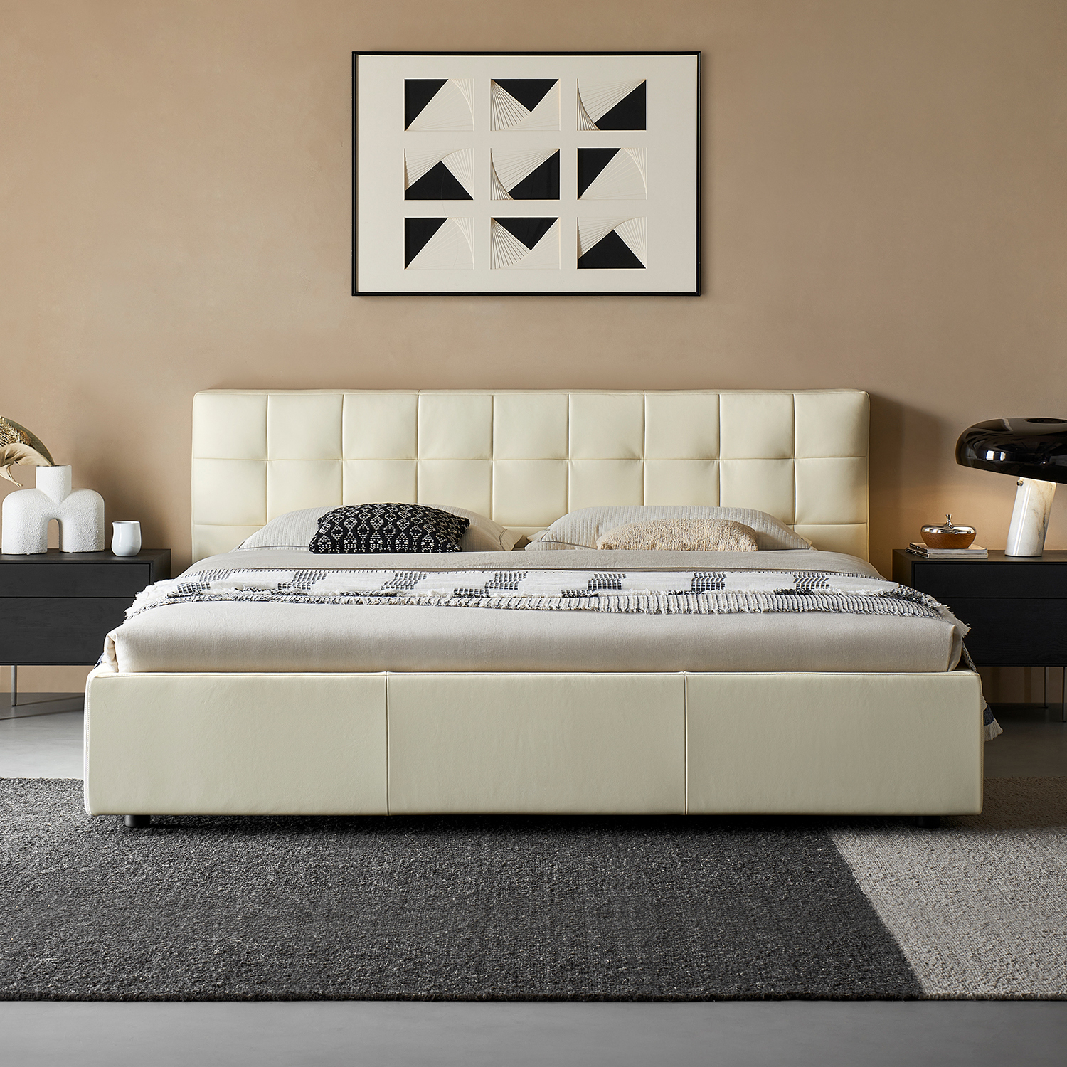 Lenos Modern Bedroom White Nappa Leather Bed Frames