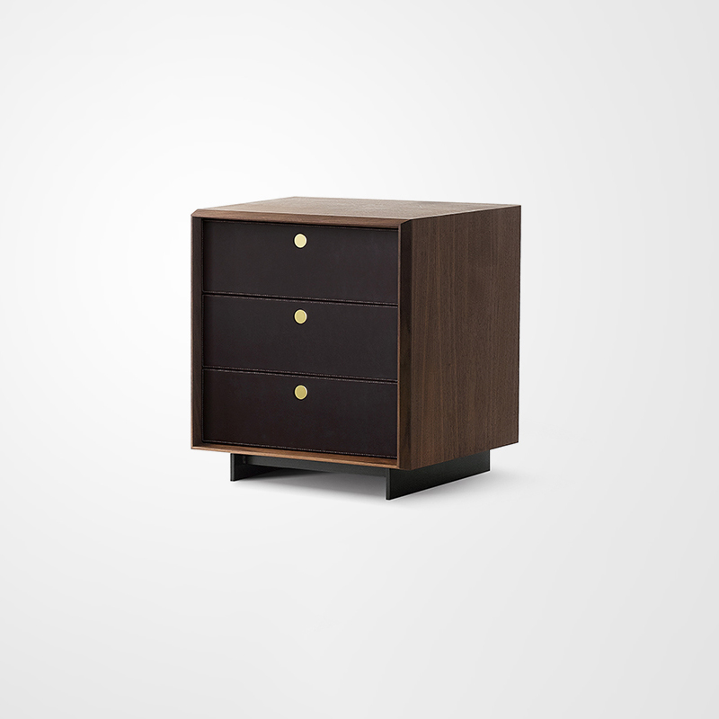 Everos Leather Nightstand Modern Minimalist Bedside Table 3-Drawer