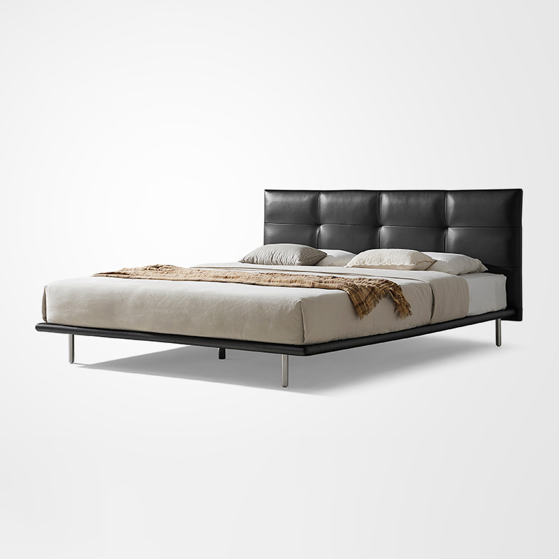 Arlos Modern Bedroom Leather Black Bed Oak Queen Bed Frame