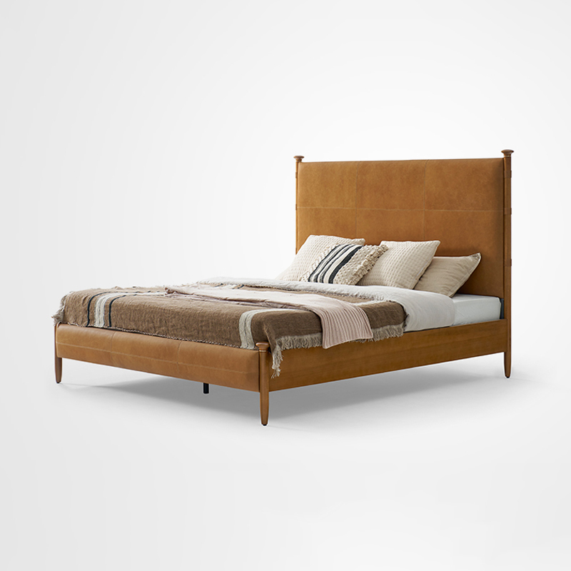 Svenos Minimalist Vintage Leather Beds Modern Queen Bed Frame Brown