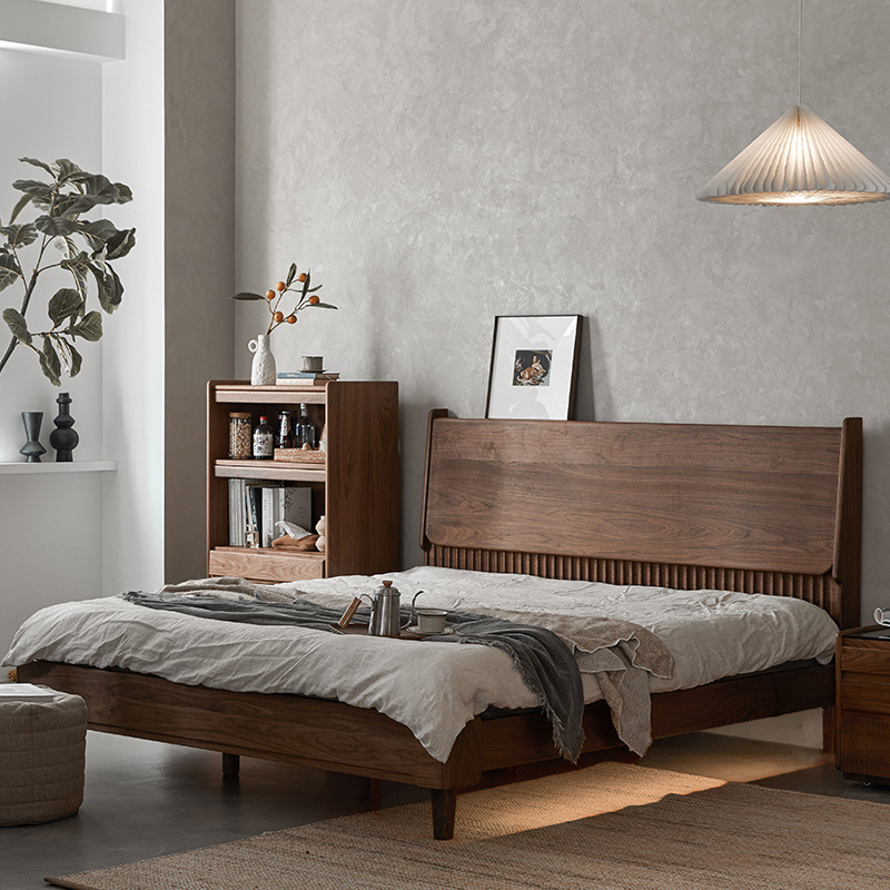 Sanol Modern Solid Wood Black Walnut Bed Frame