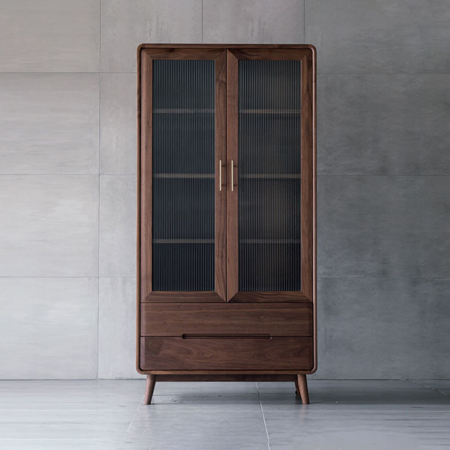 Solid Wood Bookcase Simple Modern Glass Door Display Shelves Storage Cabinet