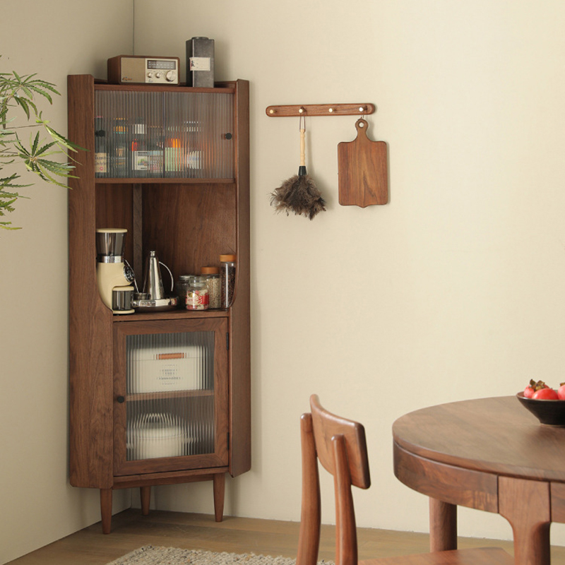 Solid Wood Wall Corner Storage Cabinet with Glass Door
