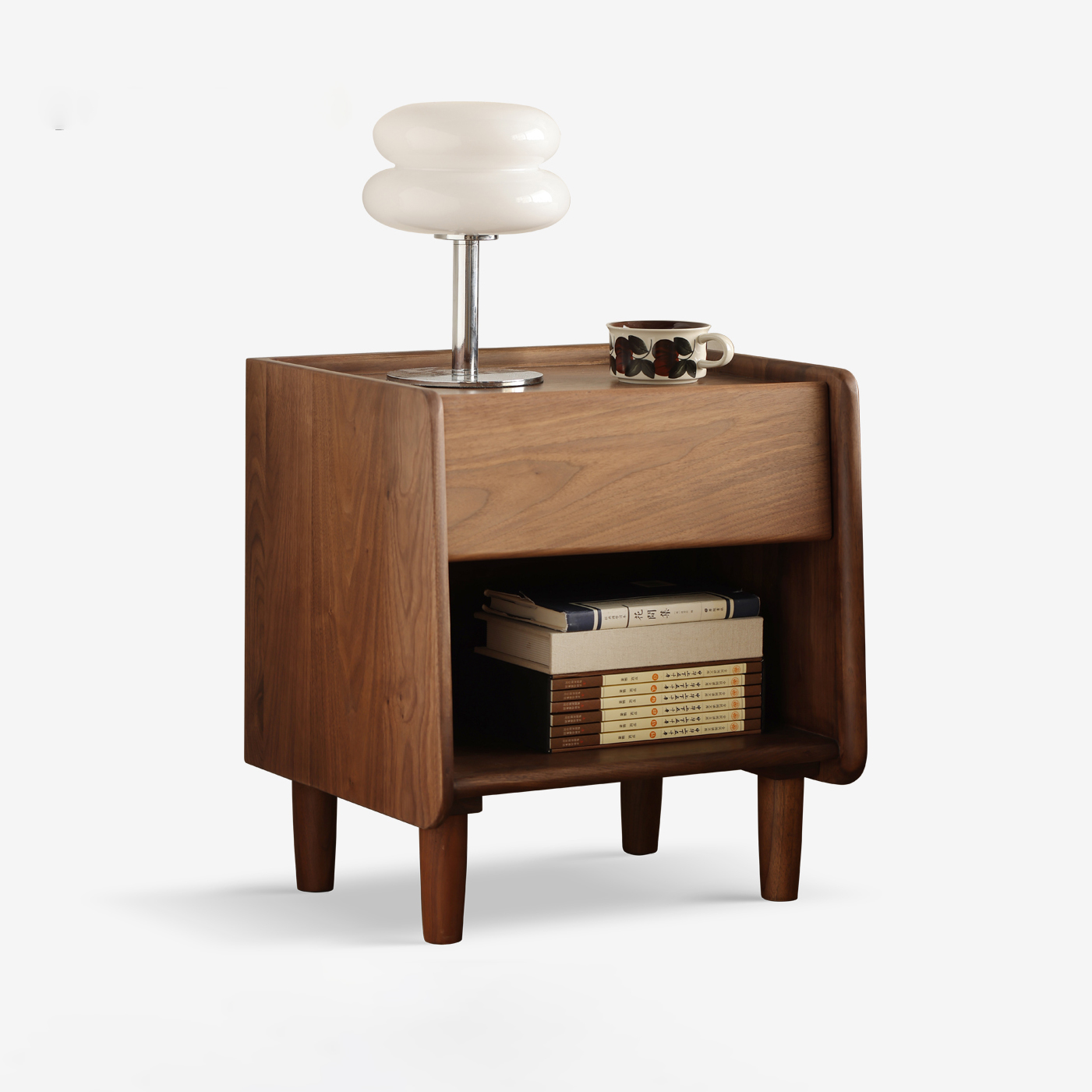 Tevia Modern Walnut One Drawer Bedside Table Nightstand-Afurnitek