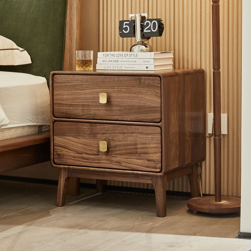 Vensa Bedside Table 2-Drawer Solid Wood Nightstand