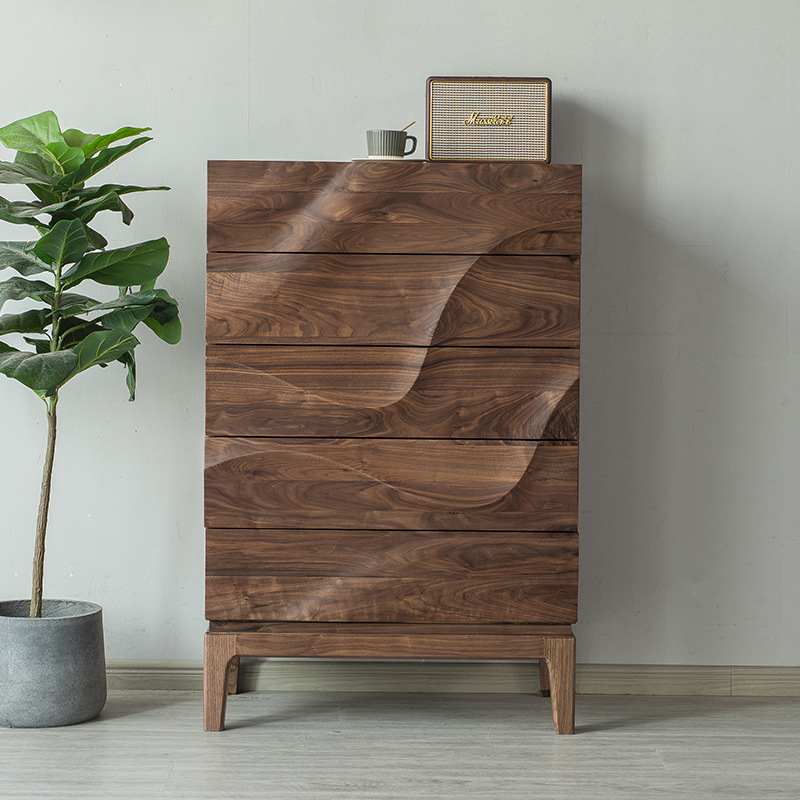 Wavy 5-Drawer Storage Chest of Drawers Solid Wood
